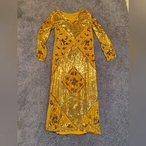 Gold Sequin Long Sleeve Dress